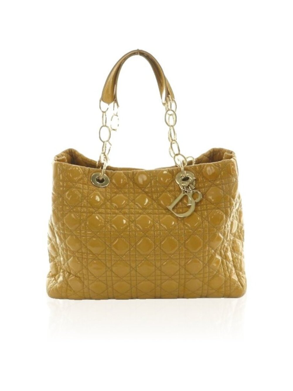 Christian Dior Lady Dior Tote Bag Patent Quilted Mustard Mi-OS-OH